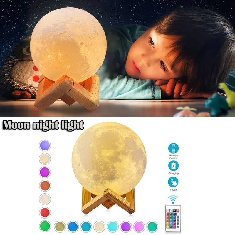 Remote control Moon Light with Wood Stand & Touching - Image 3