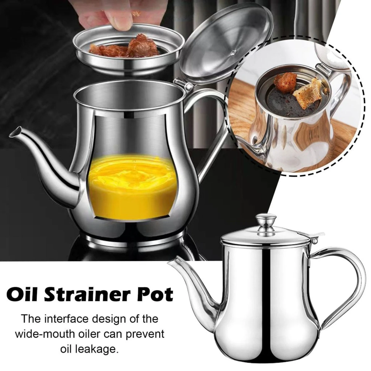 Stainless Steel Oil Strainer Pot Container Jug Storage with Filter Cooking Oil Pot - Image 5