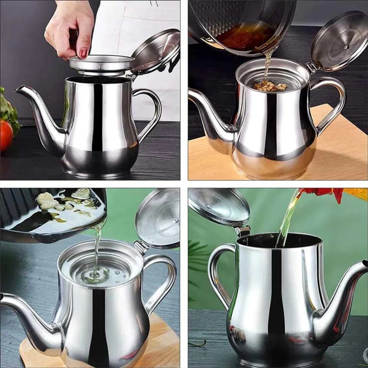 Stainless Steel Oil Strainer Pot Container Jug Storage with Filter Cooking Oil Pot