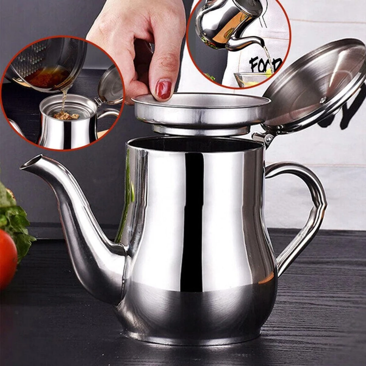 Stainless Steel Oil Strainer Pot Container Jug Storage with Filter Cooking Oil Pot - Image 4