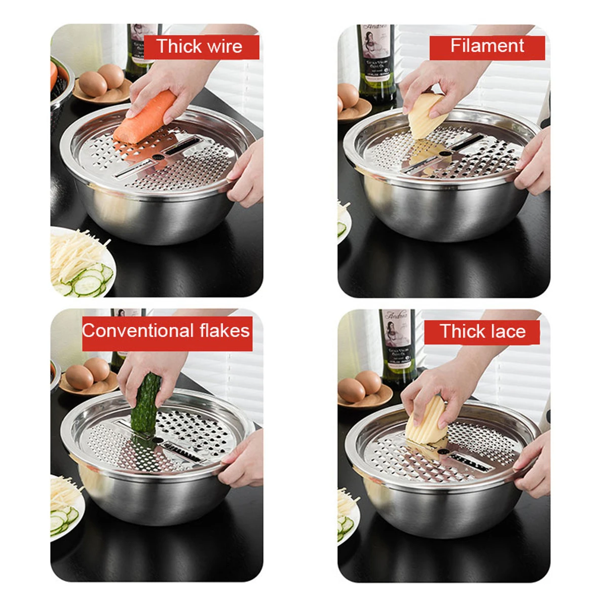 3 in 1 Stainless Steel Drain Basket Vegetable Cutter