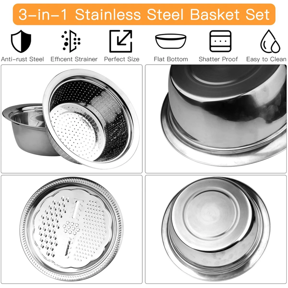 3 in 1 Stainless Steel Drain Basket Vegetable Cutter - Image 4