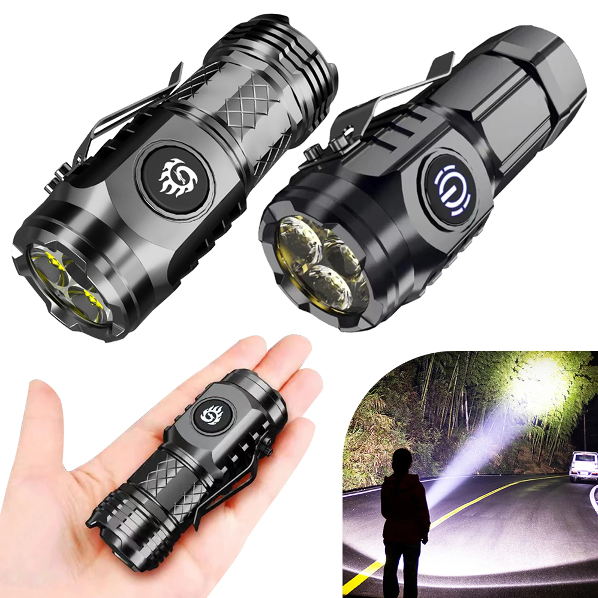 High Power LED Flashlight Torch 20W Ultra Powerful LED Flashlight USB Rechargeable LED Tactical Flashlights for Hiking Exploring