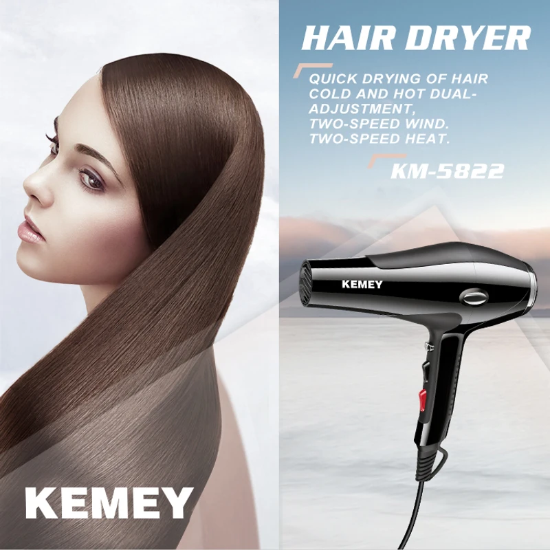 Kemei 3000 Watt Full Size Pro Hair Dryer Professional Salon Blow Dryer with Concentrator Nozzle Attachments 3 Speeds fast Dry - Image 3