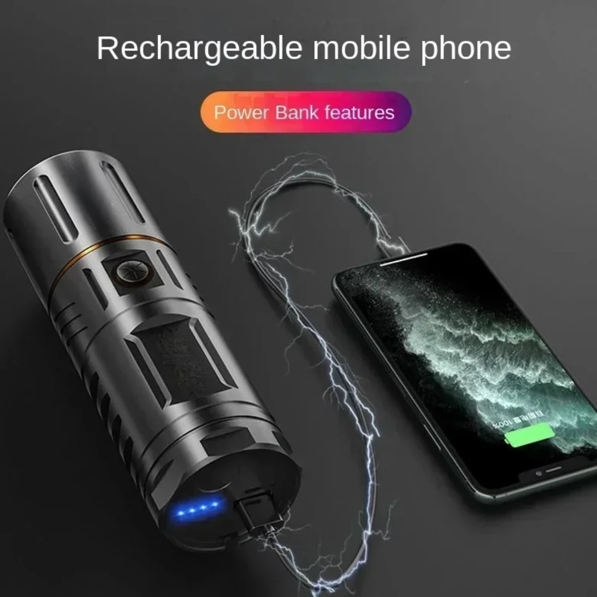 LED Rechargeable torch light with power bank - Image 3