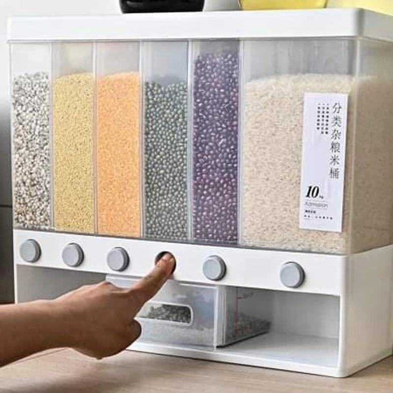 6 Grids Rice Dispenser Food Dispenser High-capacity Rice Storage Dry Food Dispenser Grain Storage Dried Fruit Food Storage Box