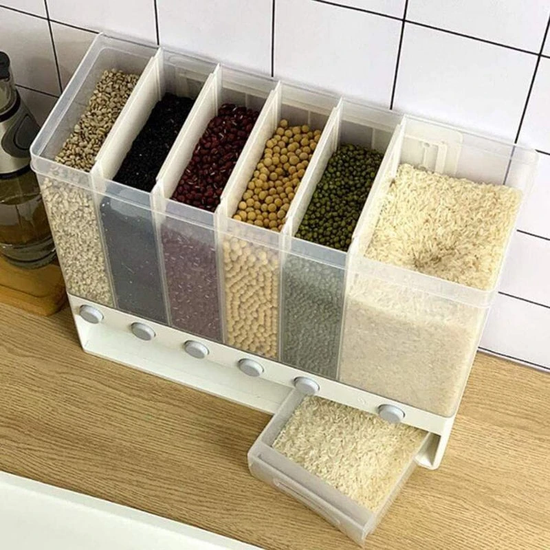 6 Grids Rice Dispenser Food Dispenser High-capacity Rice Storage Dry Food Dispenser Grain Storage Dried Fruit Food Storage Box - Image 4