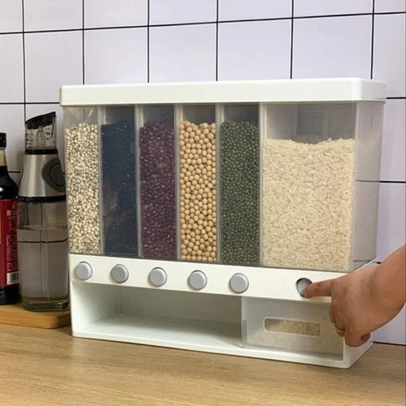 6 Grids Rice Dispenser Food Dispenser High-capacity Rice Storage Dry Food Dispenser Grain Storage Dried Fruit Food Storage Box