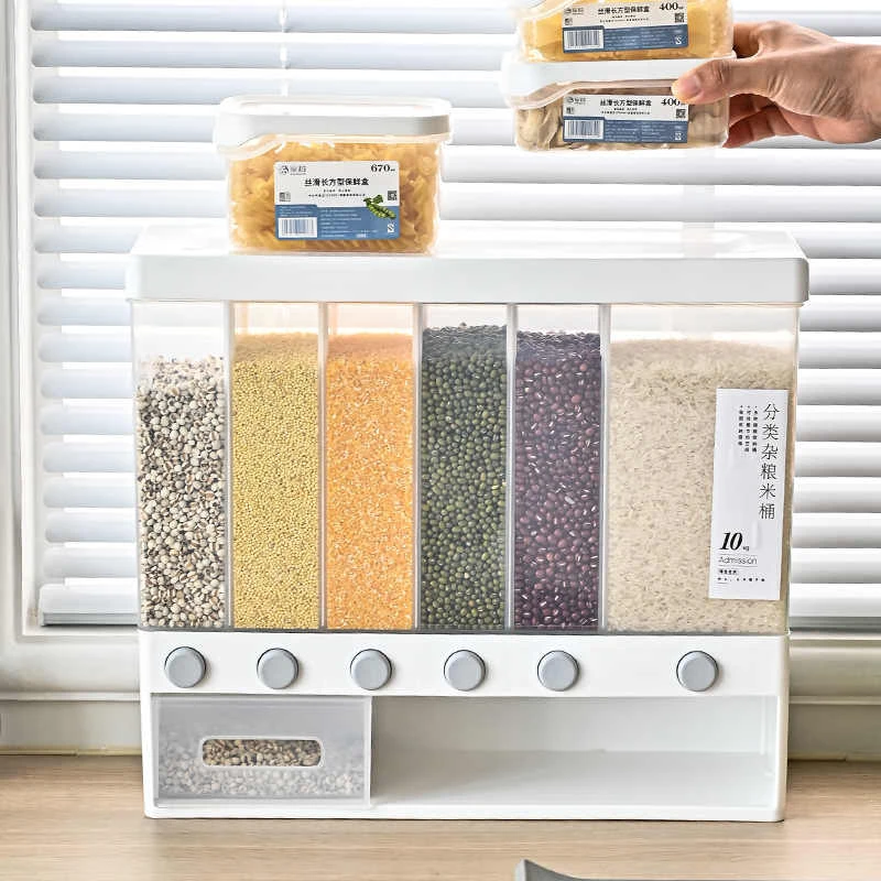 6 Grids Rice Dispenser Food Dispenser High-capacity Rice Storage Dry Food Dispenser Grain Storage Dried Fruit Food Storage Box - Image 3