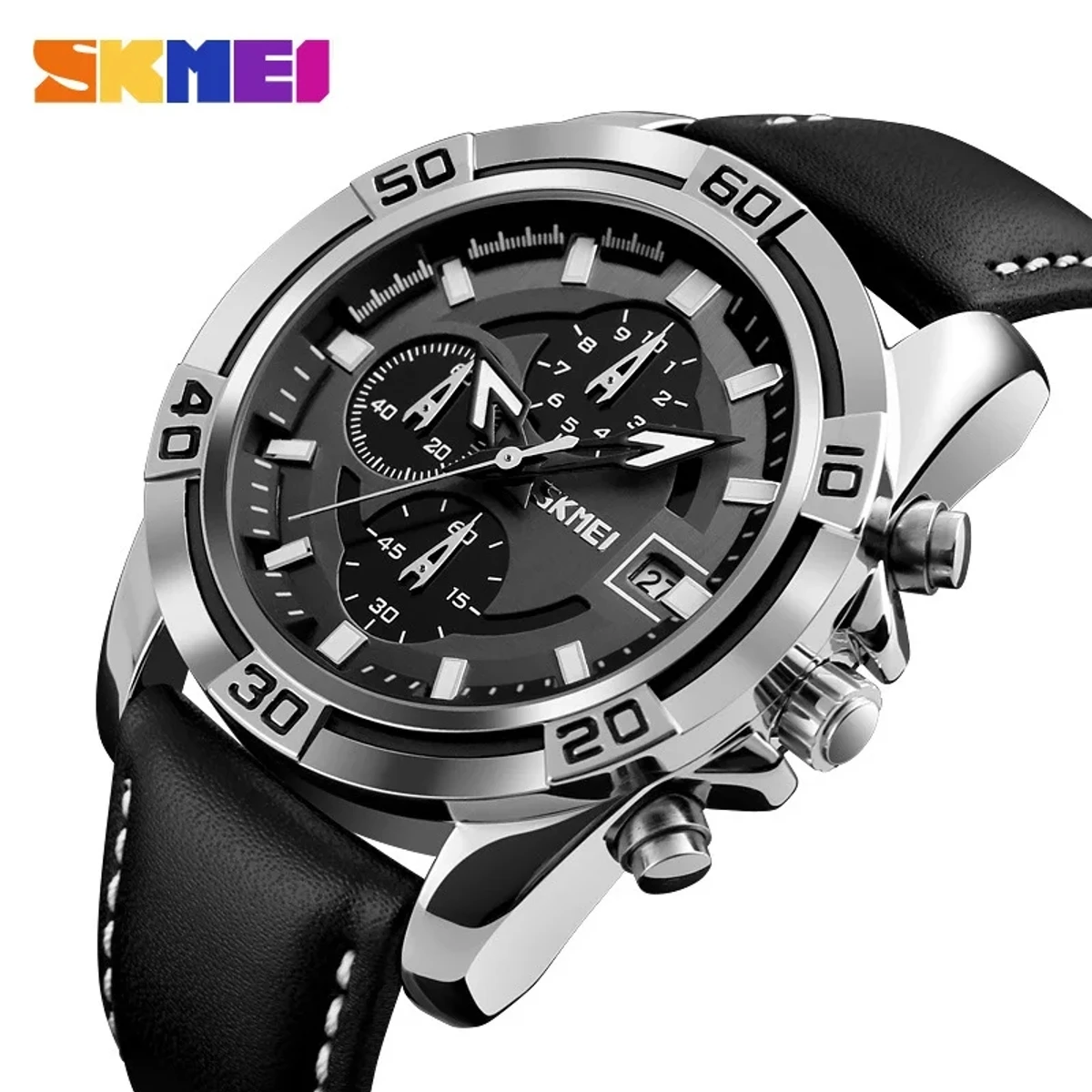 SKMEI 9156 Fashion Watch For Men Leather Top Luxury Military Quartz Wristwatches 30M Waterproof