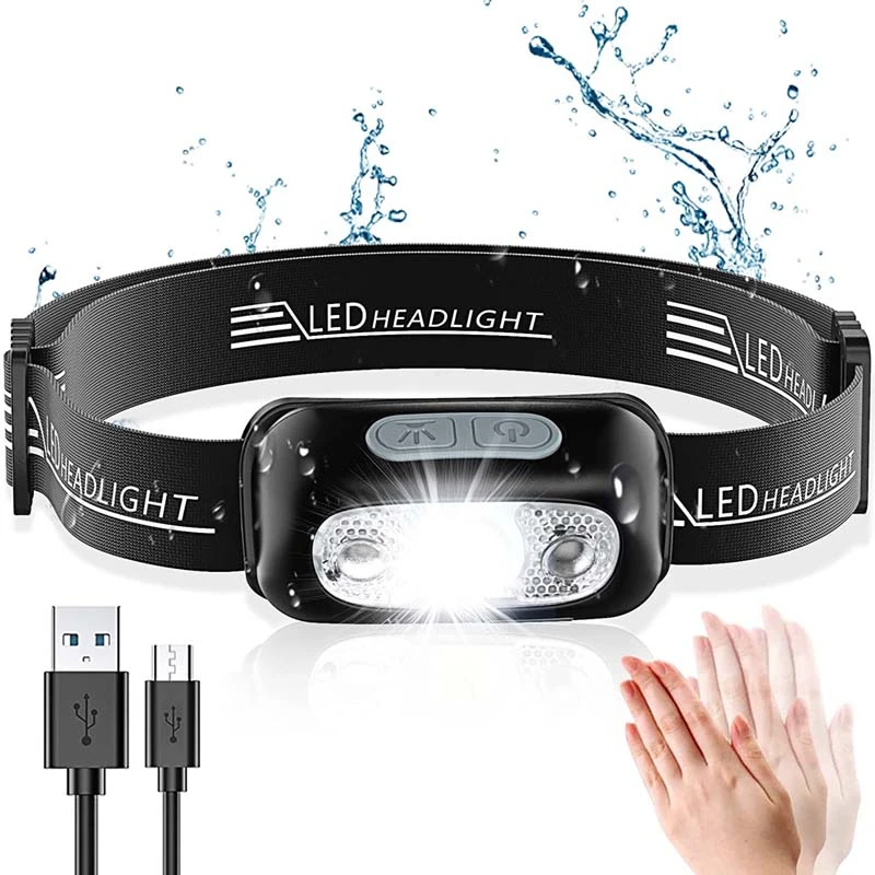 Mini Rechargeable Powerful Sensor Headlamp USB Head Flashlight Torch Headlights LED Head Light Camping Search Light