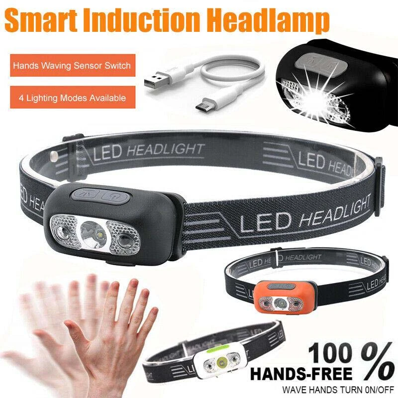 Mini Rechargeable Powerful Sensor Headlamp USB Head Flashlight Torch Headlights LED Head Light Camping Search Light - Image 3