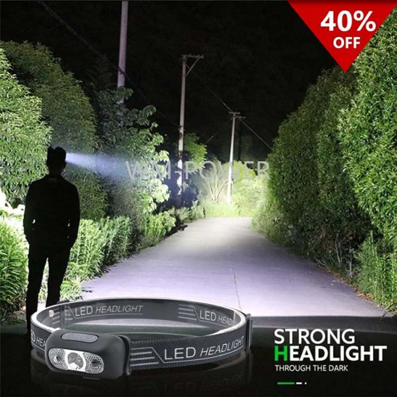 Mini Rechargeable Powerful Sensor Headlamp USB Head Flashlight Torch Headlights LED Head Light Camping Search Light