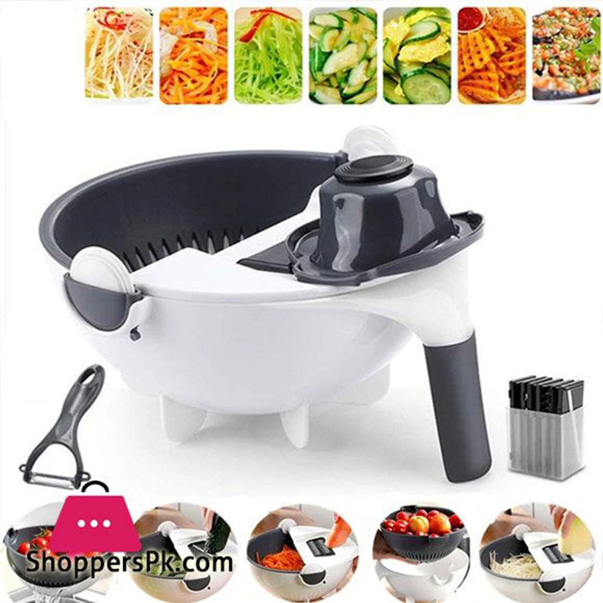 9 in 1 Multifunctional Magic Rotate Vegetable Slicer with 2L Drain Basket Veggie Fruit Shredder Grater Slicer garlic press - Image 5