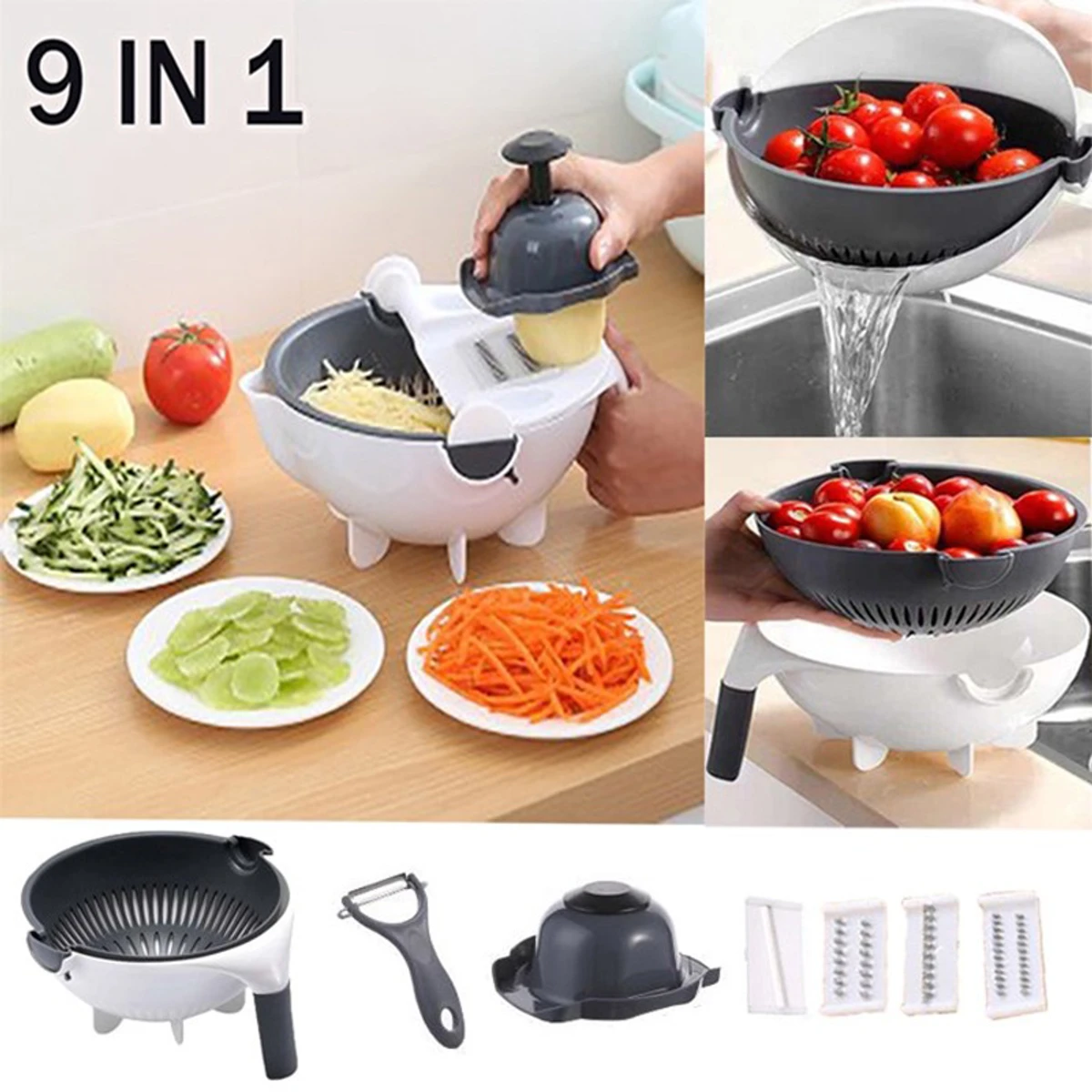 9 in 1 Multifunctional Magic Rotate Vegetable Slicer with 2L Drain Basket Veggie Fruit Shredder Grater Slicer garlic press - Image 4