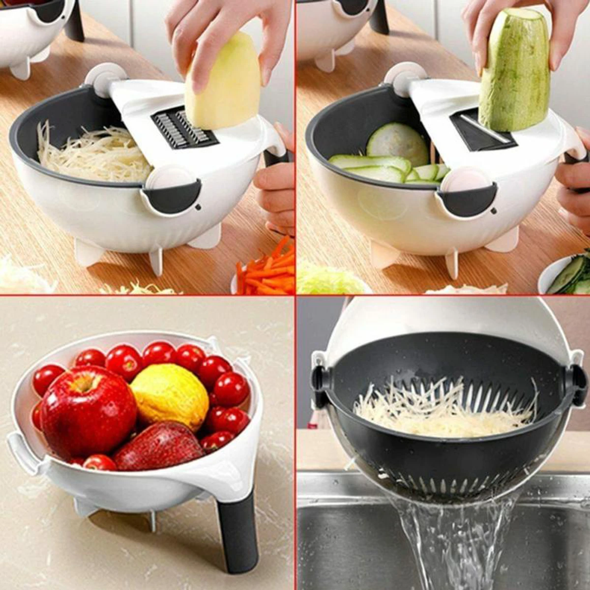 9 in 1 Multifunctional Magic Rotate Vegetable Slicer with 2L Drain Basket Veggie Fruit Shredder Grater Slicer garlic press - Image 3