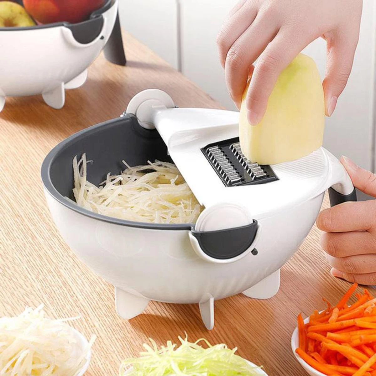 9 in 1 Multifunctional Magic Rotate Vegetable Slicer with 2L Drain Basket Veggie Fruit Shredder Grater Slicer garlic press