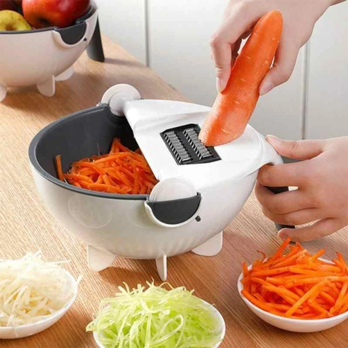 9 in 1 Multifunctional Magic Rotate Vegetable Slicer with 2L Drain Basket Veggie Fruit Shredder Grater Slicer garlic press