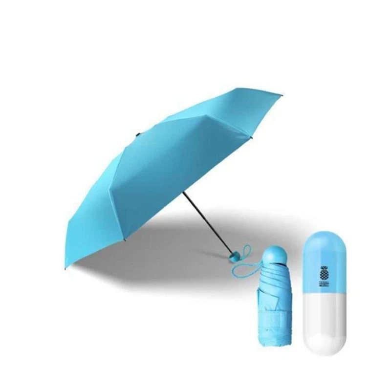 Folding Umbrella with Cute Capsule Case-sky blue