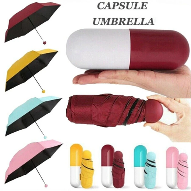 Folding Umbrella with Cute Capsule Case-sky blue